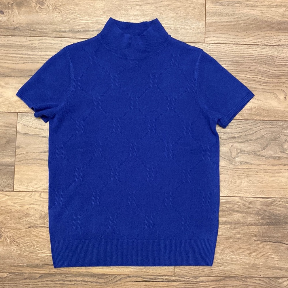 Vintage Short Sleeve Turtleneck Sweater Sag Harbor Bright Blue